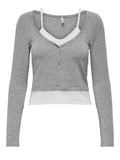 Only Maglia Elva Top Donna 15338607 Light Grey Melange White Insid - Grigio