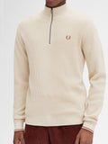 Fred Perry Felpa Zip Waffle Stitch Half Zip Uomo K8557 Oatmeal - Avorio