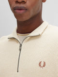 Fred Perry Felpa Zip Waffle Stitch Half Zip Uomo K8557 Oatmeal - Avorio