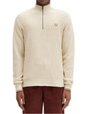 Fred Perry Felpa Zip Waffle Stitch Half Zip Uomo K8557 Oatmeal - Avorio