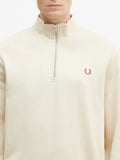 Fred Perry Felpa Zip Half Zip Uomo M3574 Oatmeal/whskbrwn - Avorio