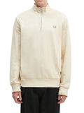 Fred Perry Felpa Zip Half Zip Uomo M3574 Oatmeal/whskbrwn - Avorio