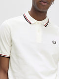 Fred Perry Polo Twin Tipped Uomo M3600 Snwht/bred/nvy - Bianco