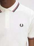 Fred Perry Polo Twin Tipped Uomo M3600 Snwht/bred/nvy - Bianco