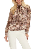 Guess Camicia Brigitte Bowed Donna W4YH6BWEE20 Micro Cheetah Print - Marrone