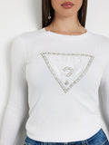 Guess Maglia Rylie Triangle Logo Donna W4YR31Z2NQ2 - Bianco