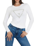 Guess Maglia Rylie Triangle Logo Donna W4YR31Z2NQ2 - Bianco