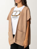 Twin Set Poncho Ricamo Logo Donna 242TA4150 Sandy Brown - Marrone