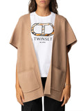 Twin Set Poncho Ricamo Logo Donna 242TA4150 Sandy Brown - Marrone