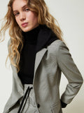 Twin Set Blazer Con Cappuccio Donna 242TF2010 Micro Piede De Poule Nero/neve - Grigio