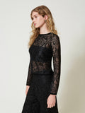 Twin Set Maglia Jacquard Lace Donna 242TP3011 - Nero