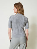 Twin Set Maglia Collo Alto Logo All Over Donna 242TP3600 Warm Melange Gray - Grigio