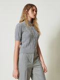 Twin Set Maglia Collo Alto Logo All Over Donna 242TP3600 Warm Melange Gray - Grigio