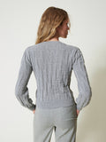 Twin Set Cardigan Logo Allover Donna 242TP3602 Warm Melange Gray - Grigio