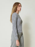 Twin Set Cardigan Logo Allover Donna 242TP3602 Warm Melange Gray - Grigio