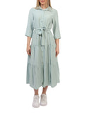 Yes Zee Vestito Longuette Chemisier con Cintura Donna A428YV00 Baja Blu - Celeste