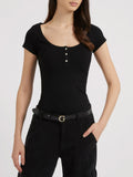 T-shirt Guess Karlee Jewel Henley da Donna - Nero