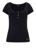 T-shirt Guess Karlee Jewel Henley da Donna - Nero