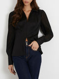 Blusa Guess Amara Pleated da Donna - Nero